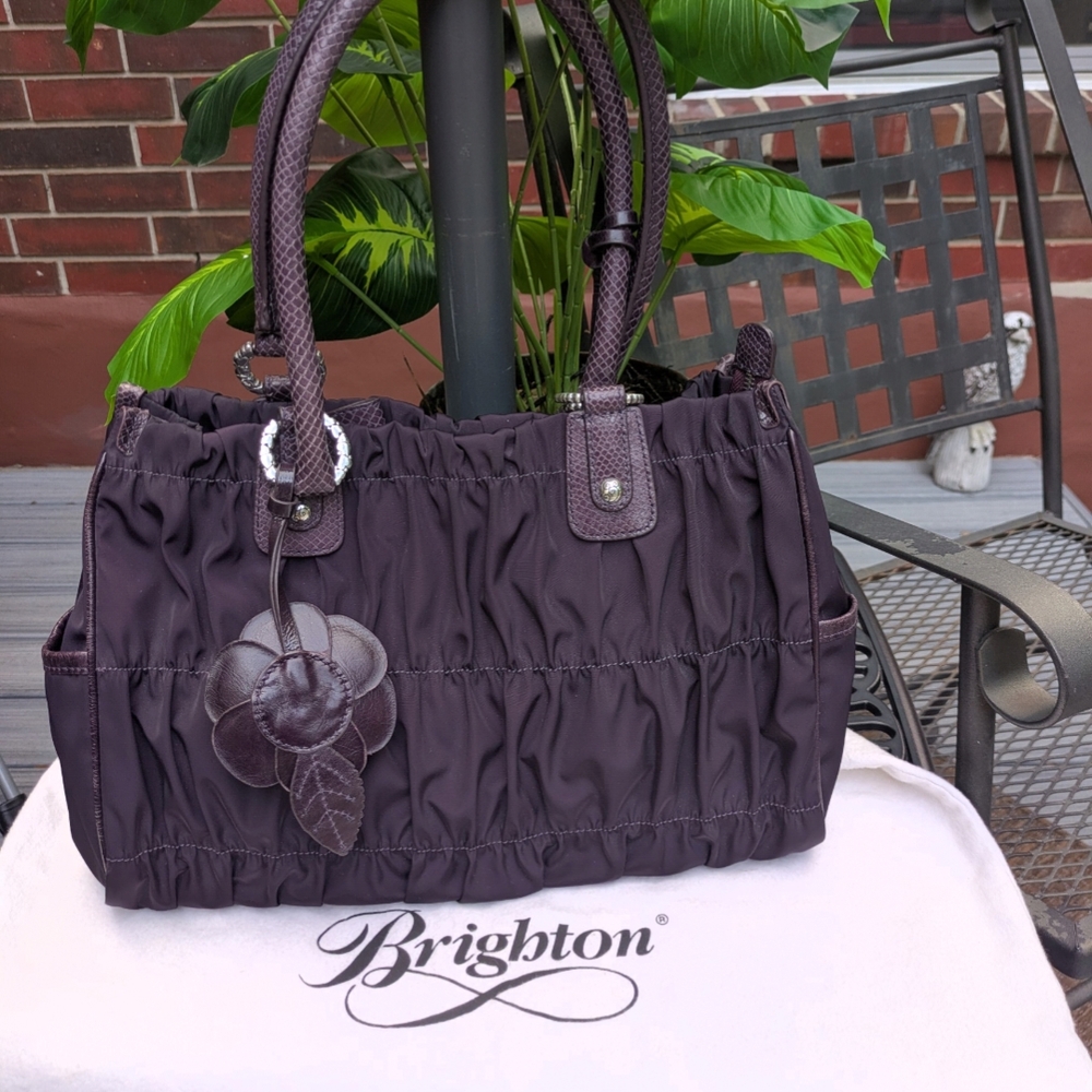 Brighton Plum Shoulder Bag Silver Hardware Ruched Texture Excellent Condition